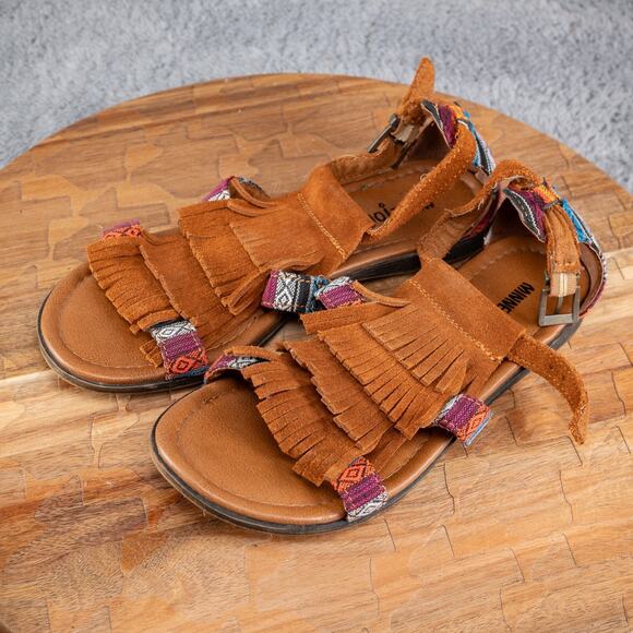 MINNETONKA Maui Arizona Print Fringe Suede Sandal 71302 Wo's 6 Brown & Multi - Picture 2 of 5